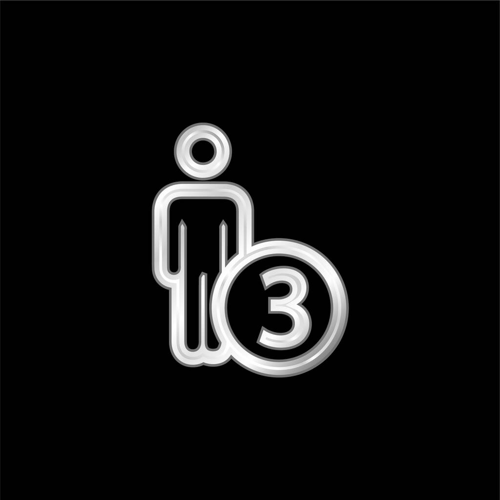 3 Personas O Persona Número Tres Símbolo plateado icono metálico - Vector, imagen
