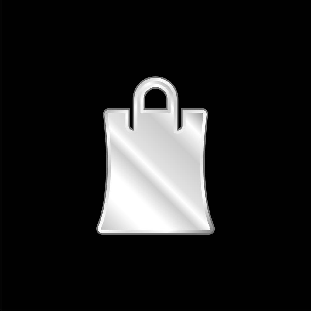 Big Shopping Bag silver plated metallic icon - Vector, Image