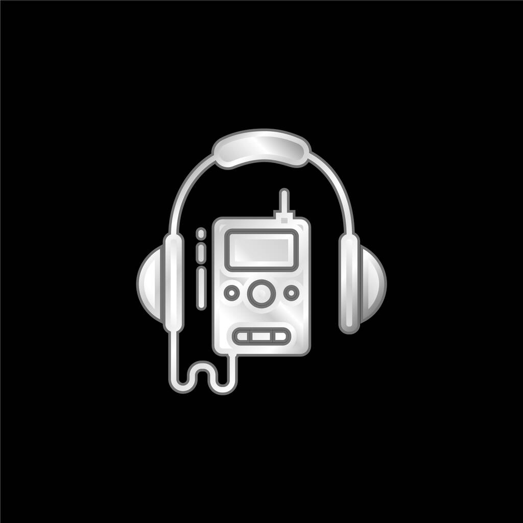 Audio Guide postříbřená kovová ikona - Vektor, obrázek