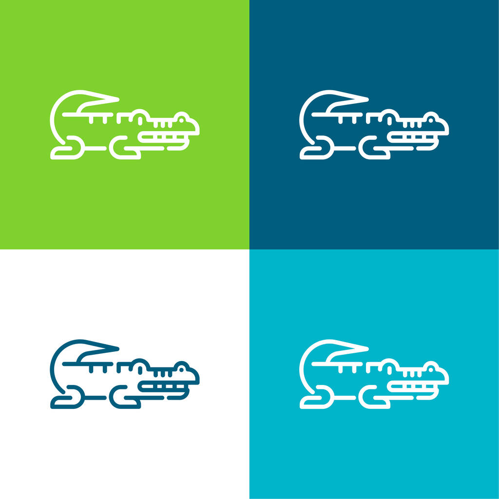 Aligator Flat cztery kolory minimalny zestaw ikon - Wektor, obraz