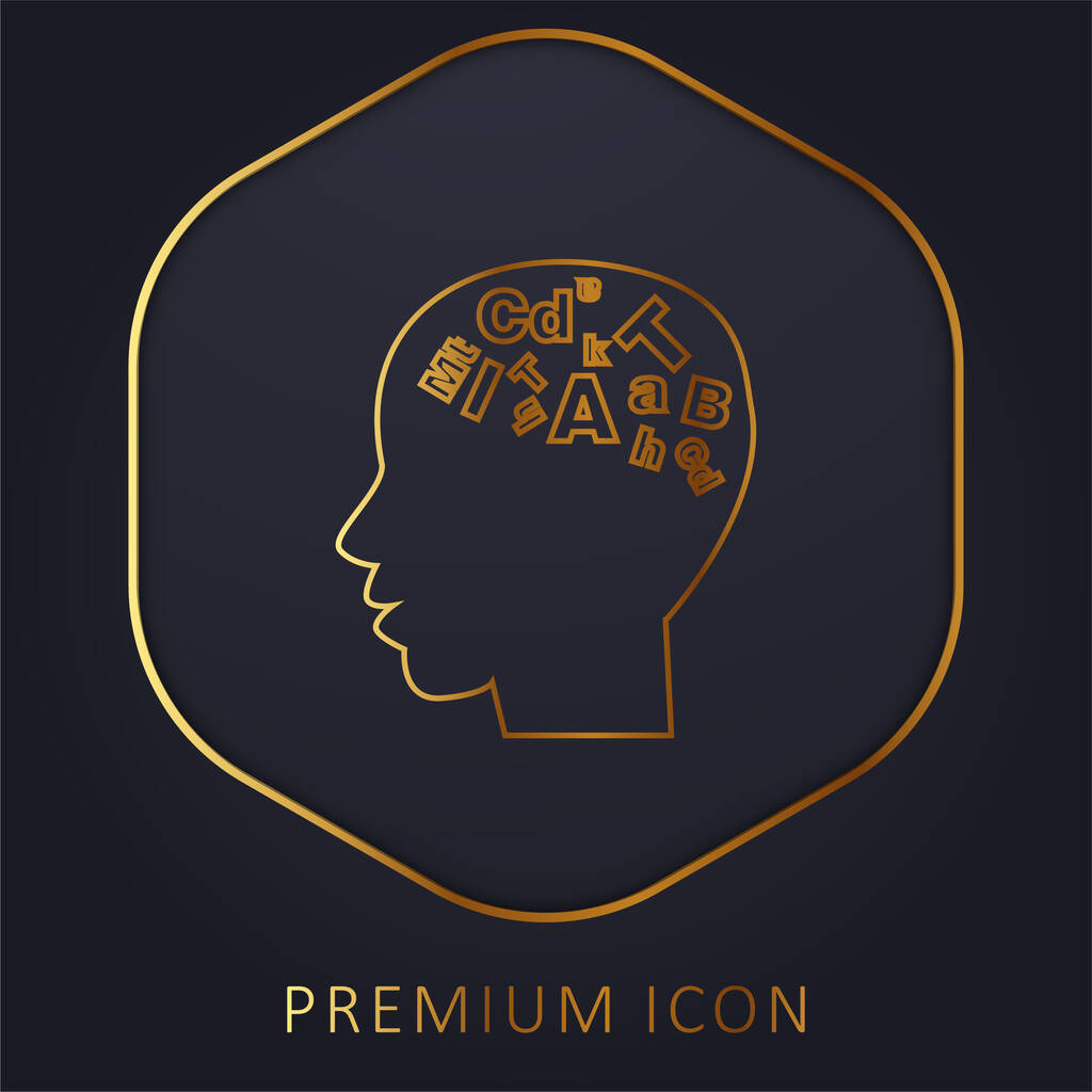Bald Male Head Side View With Letters Inside golden line premium logo or icon - Vector, Image