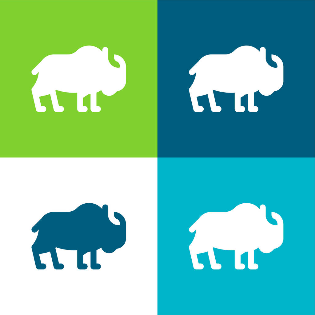 Conjunto de ícones mínimos de quatro cores Bison Flat - Vetor, Imagem