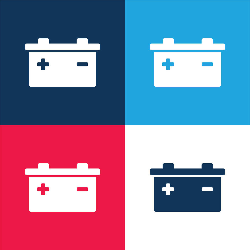 Baterie s pozitivními a negativními póly Symboly modrá a červená čtyři barvy minimální ikony - Vektor, obrázek