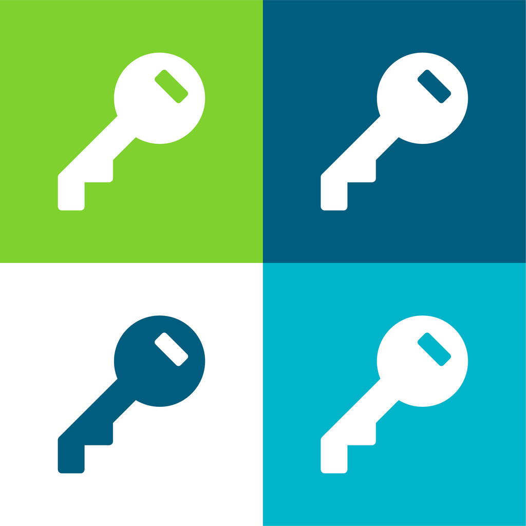 Заполненный ключ доступа Круглая инструмент Плоский четырехцветный минимальный набор значков - Вектор,изображение