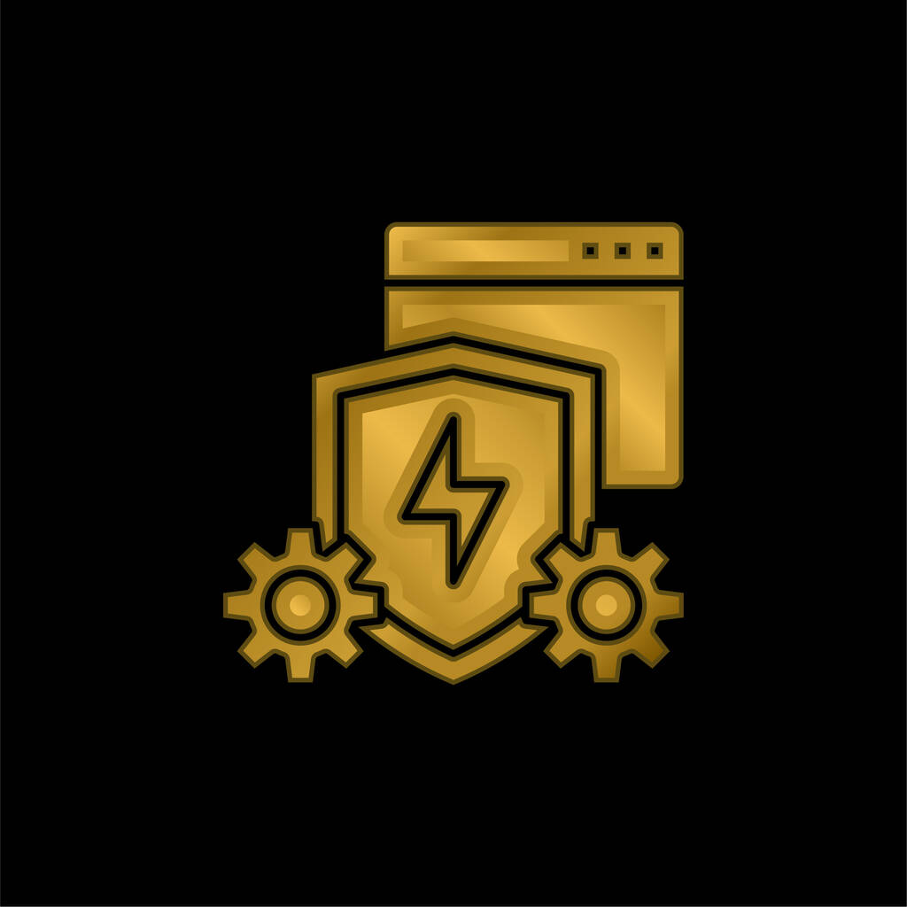 Anti Virüs Yazılım Altın kaplamalı metalik simge veya logo vektörü - Vektör, Görsel