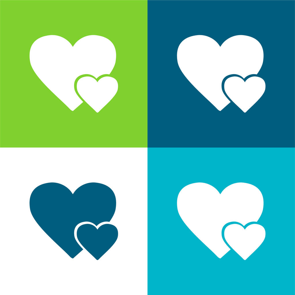 Big Heart y Little Heart Flat conjunto de iconos mínimos de cuatro colores - Vector, imagen