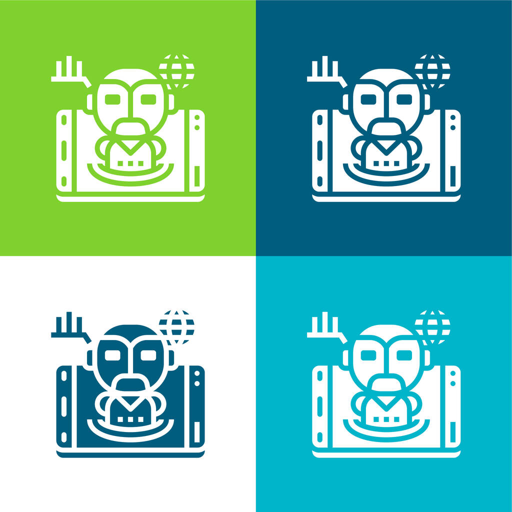 Τεχνητή νοημοσύνη επίπεδη τέσσερις χρώμα ελάχιστο σύνολο εικονιδίων - Διάνυσμα, εικόνα