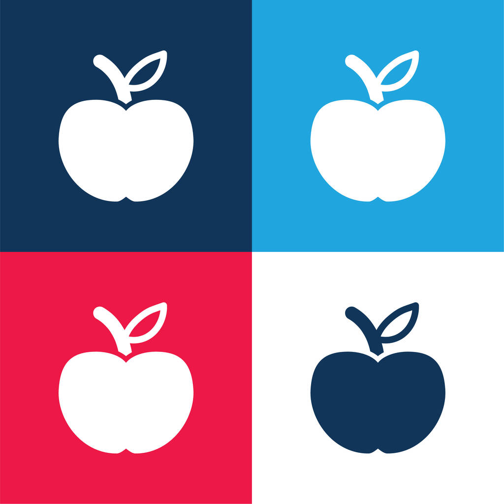 Apple Fruit синий и красный четыре цвета минимальный набор значков - Вектор,изображение