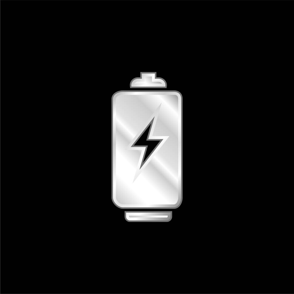Battery Tool With Bolt Sign silver plated metallic icon - Vector, Image