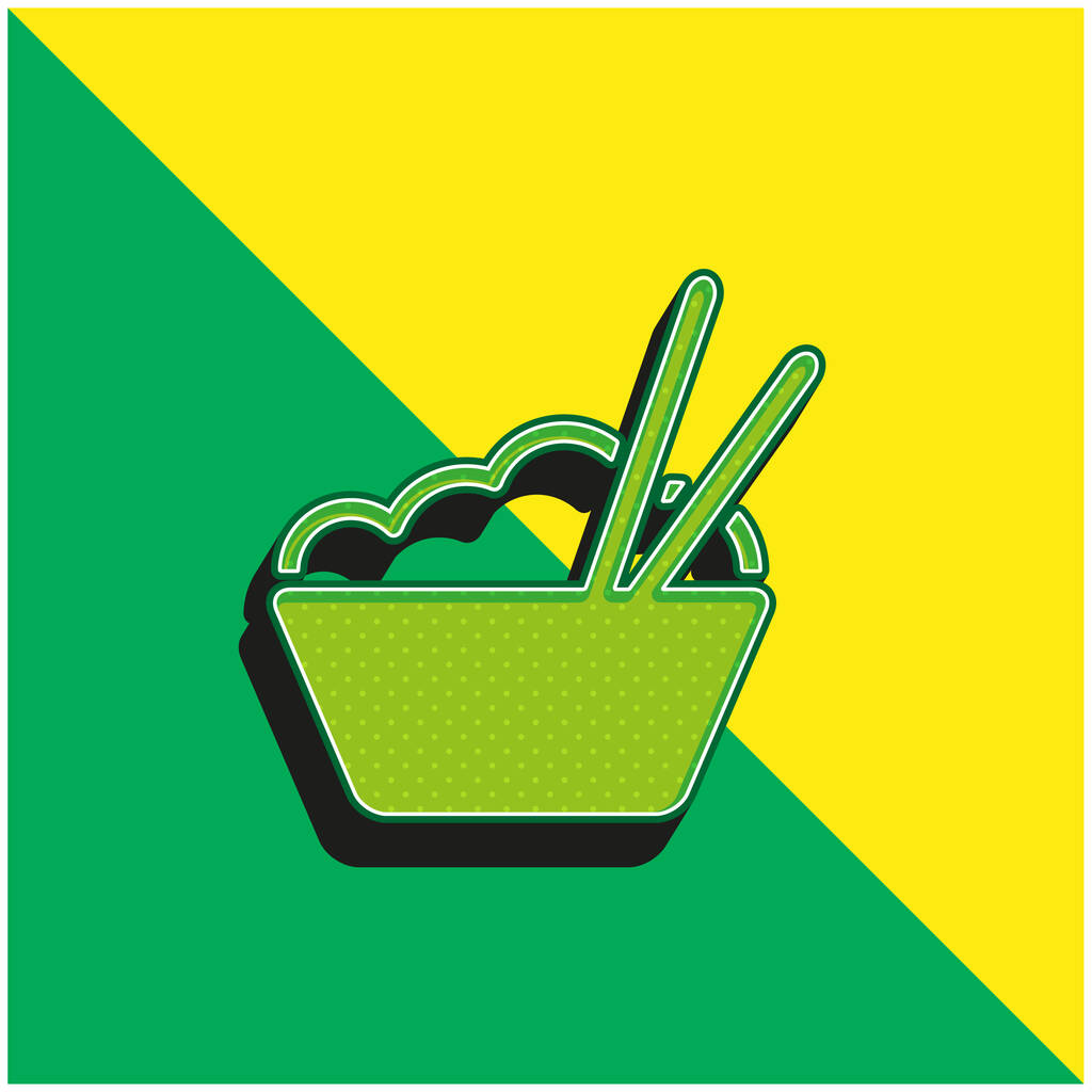 Schüssel mit Reis und Essstäbchen Grünes und gelbes modernes 3D-Vektor-Logo - Vektor, Bild
