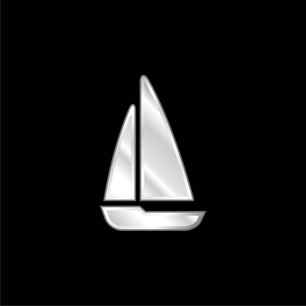 Black Sailing Boat verzilverde metalen icoon - Vector, afbeelding