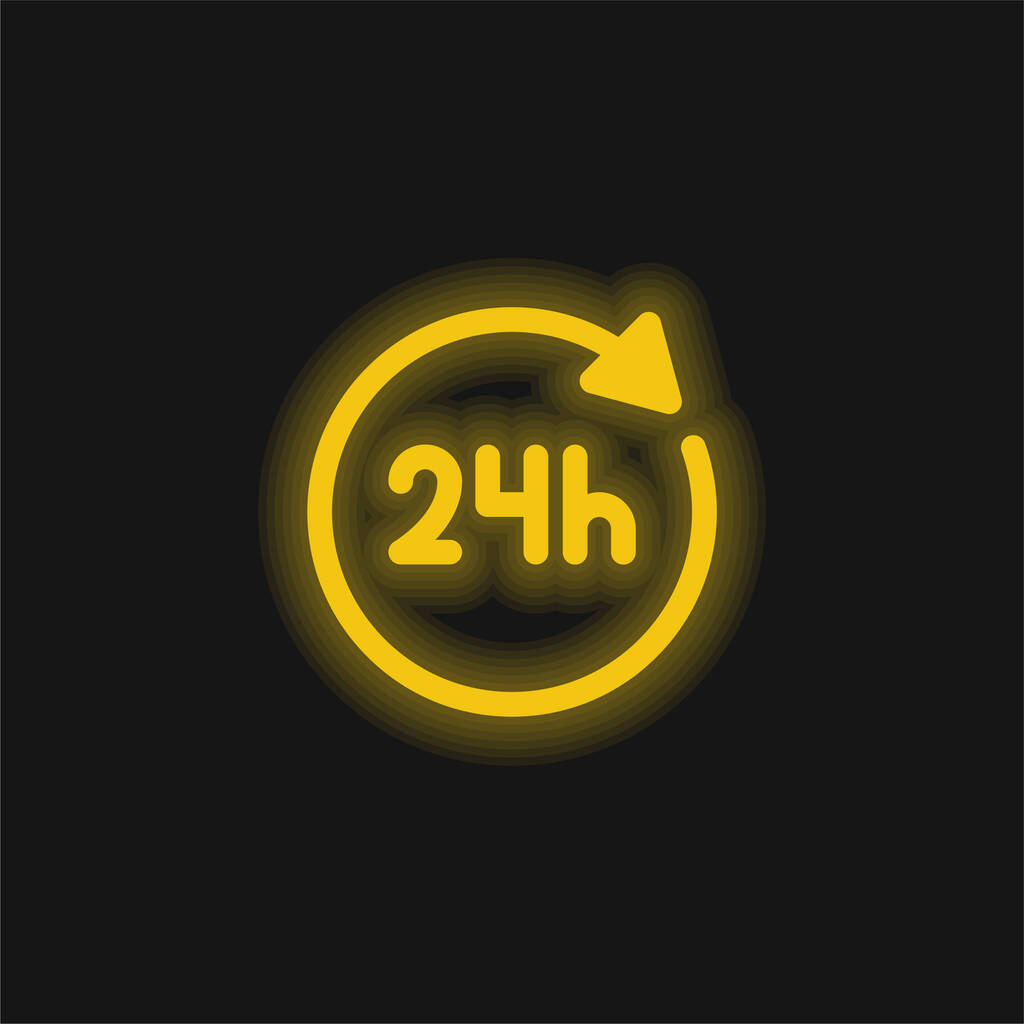 24 óra sárga izzó neon ikon - Vektor, kép