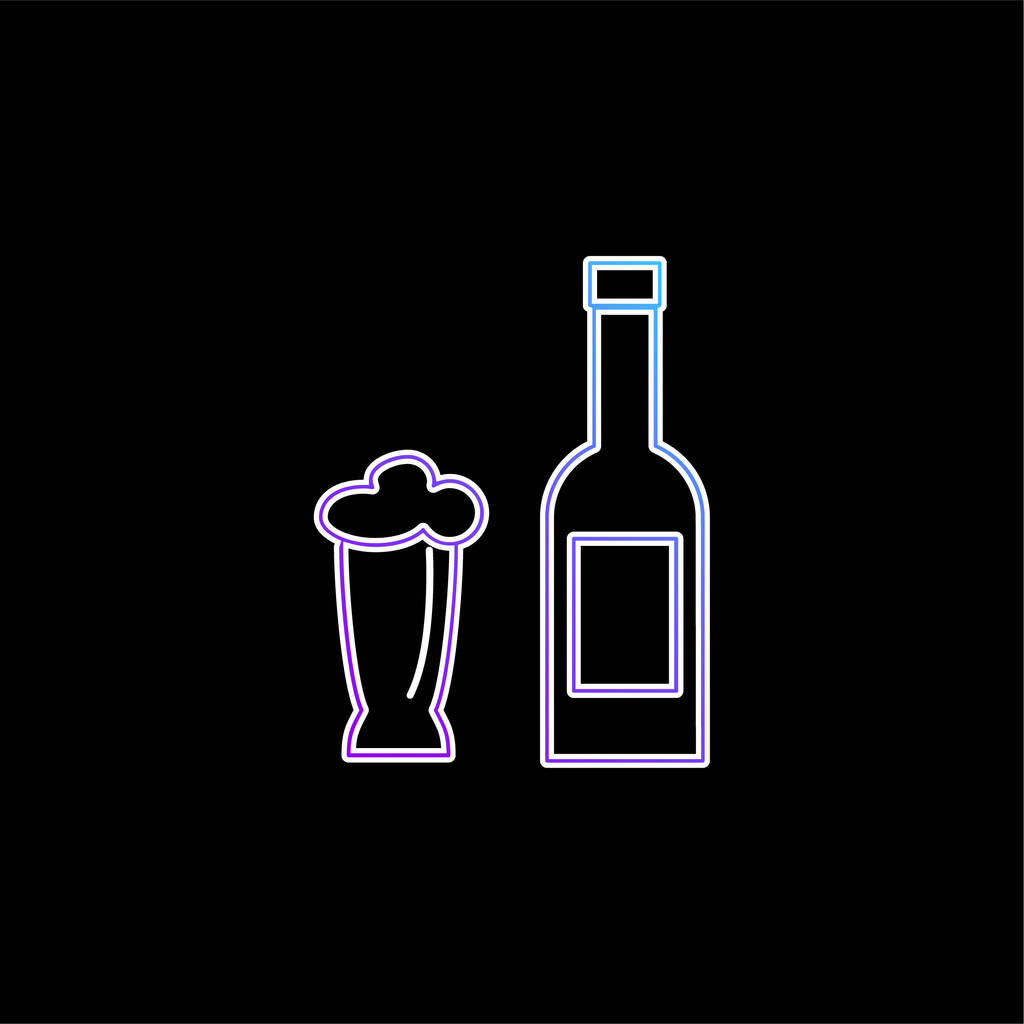 ビールボトルとガラスブルーグラデーションベクトルアイコン - ベクター画像