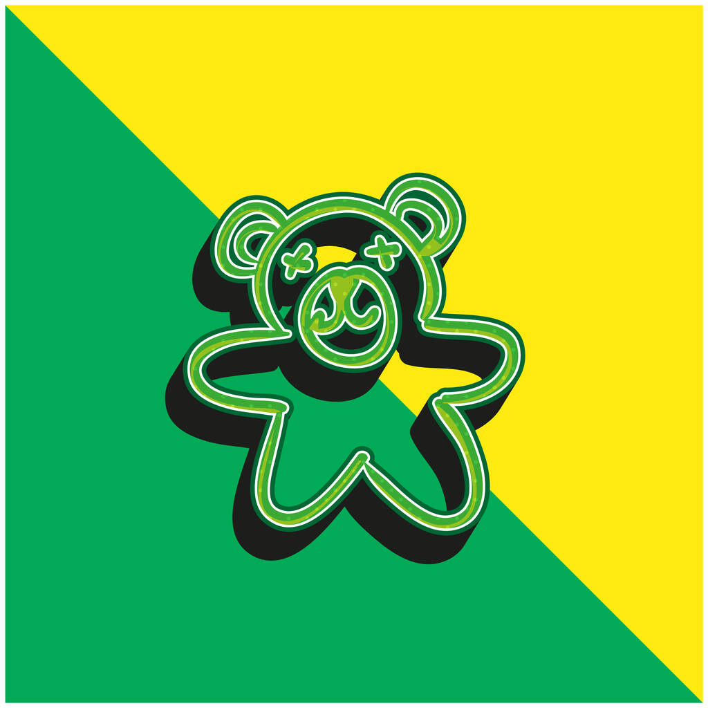Bear Hand Tewn Toy Groen en geel modern 3D vector pictogram logo - Vector, afbeelding