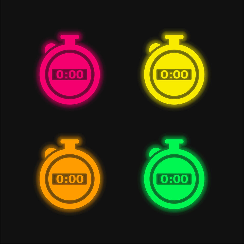 Black Stopwatch čtyři barevné zářící neonový vektor ikona - Vektor, obrázek