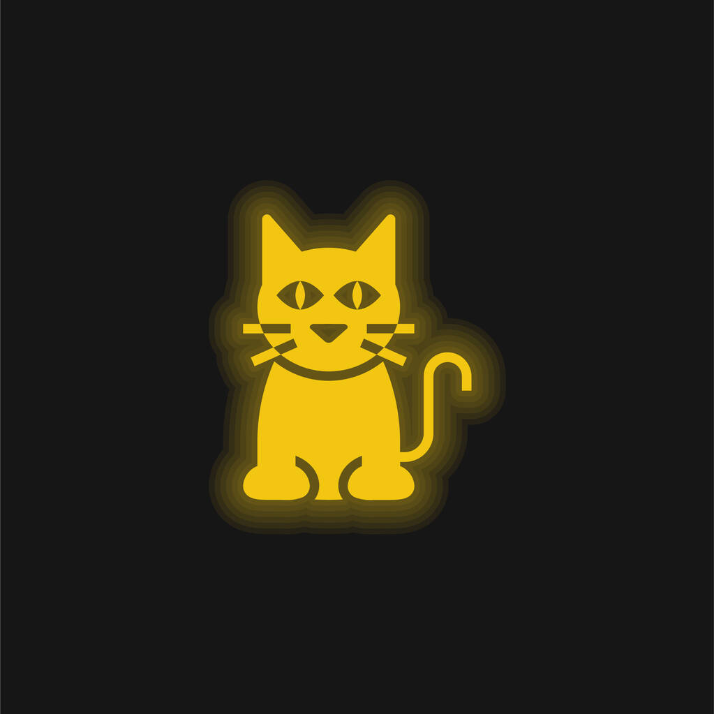 Zwarte Kat geel gloeiende neon pictogram - Vector, afbeelding