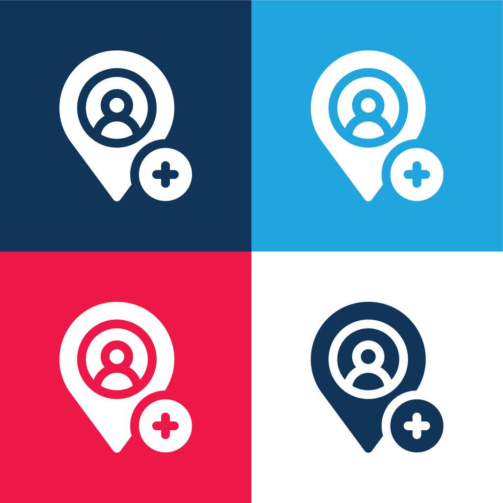 Adicionar Localização azul e vermelho conjunto de ícone mínimo de quatro cores - Vetor, Imagem