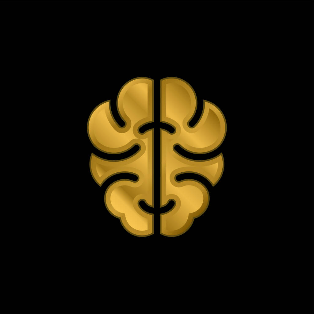 Cérebro banhado a ouro ícone metálico ou vetor logotipo - Vetor, Imagem