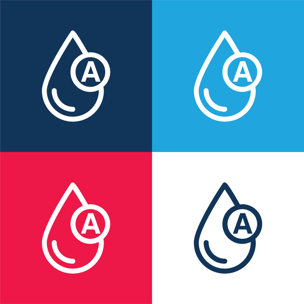 Tipo de sangre azul y rojo conjunto de iconos mínimo de cuatro colores - Vector, imagen