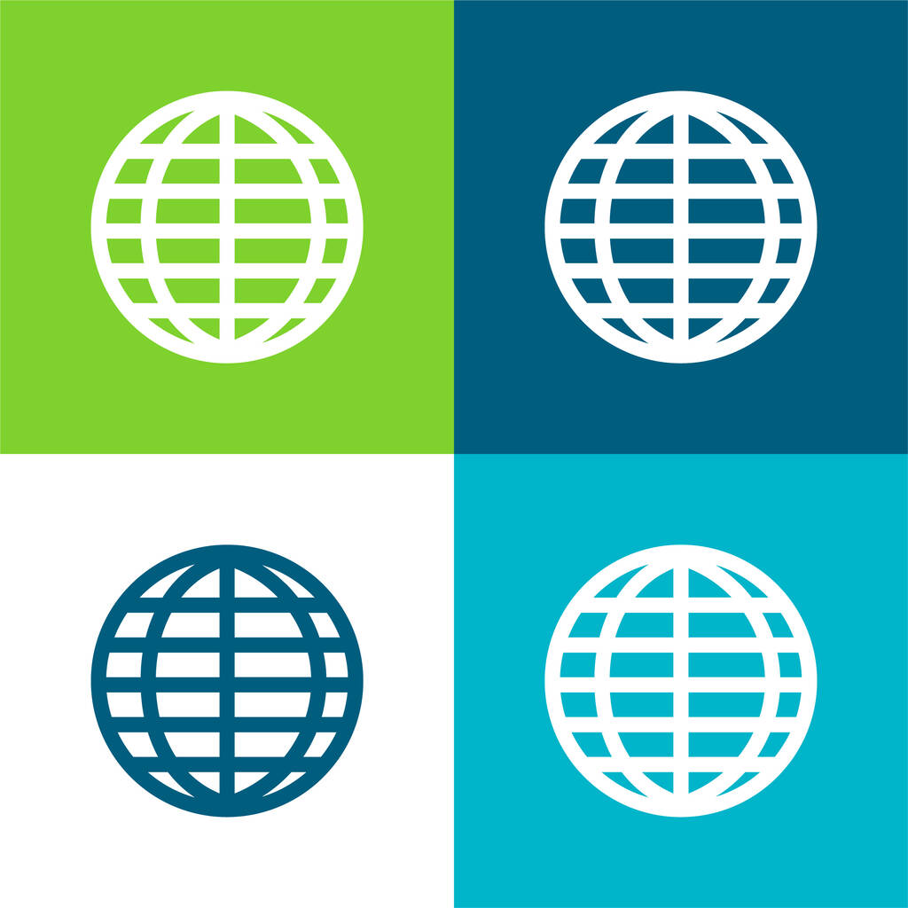 Grade de globo grande Conjunto de ícones mínimos de quatro cores plano - Vetor, Imagem