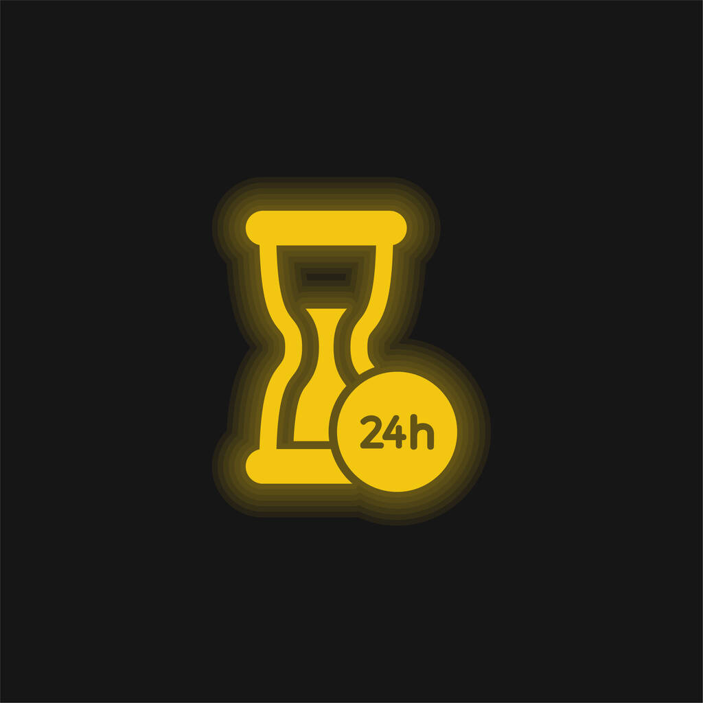 24 Hours Support yellow glowing neon icon - Vector, Image