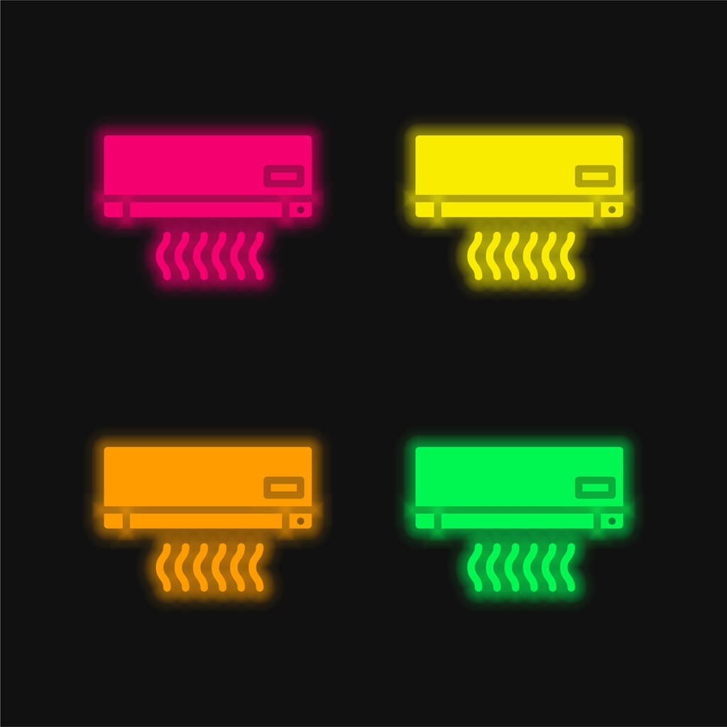 Кондиционер четырехцветный светящийся неоновый вектор значок - Вектор,изображение