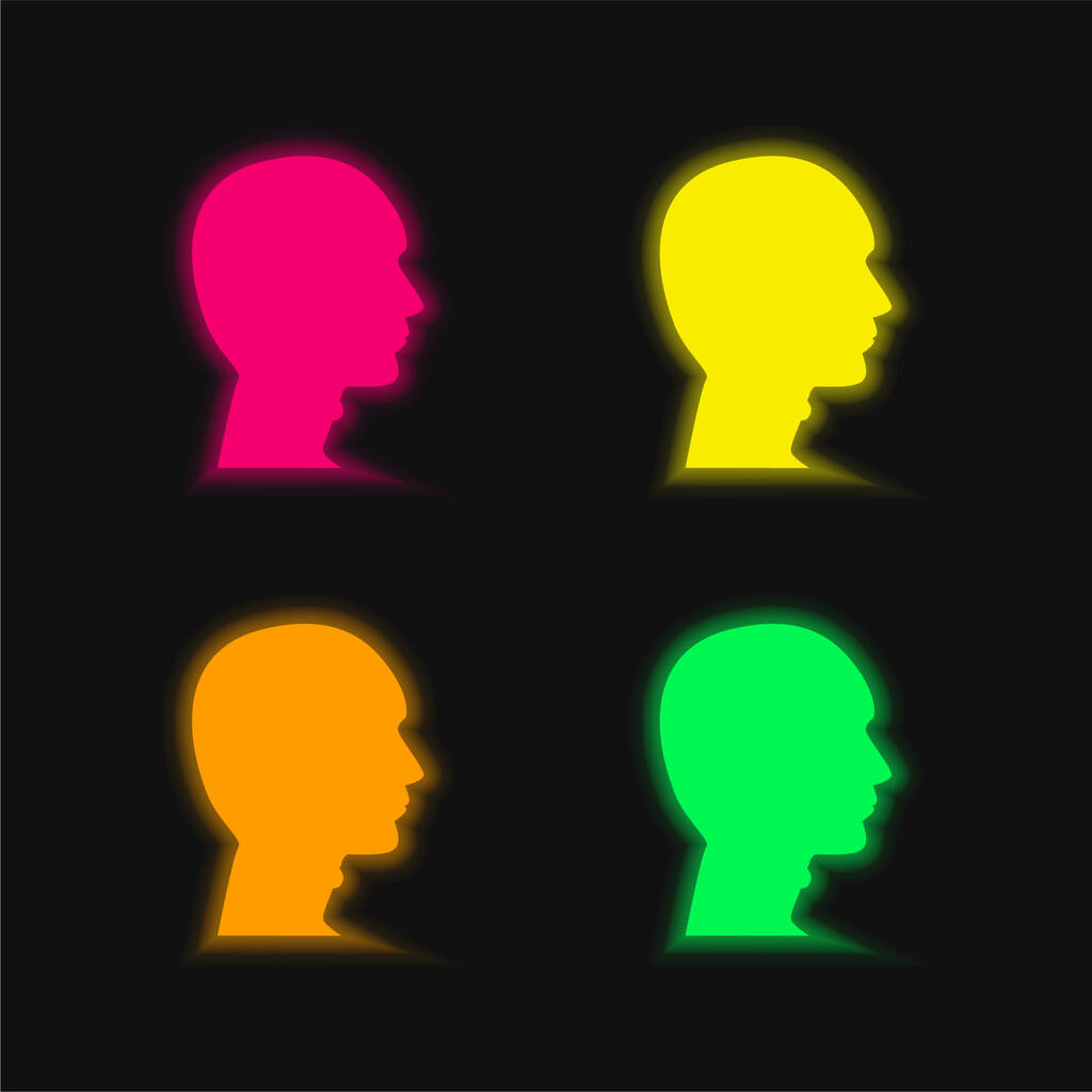 Plešatý muž hlava čtyři barvy zářící neonový vektor ikona - Vektor, obrázek