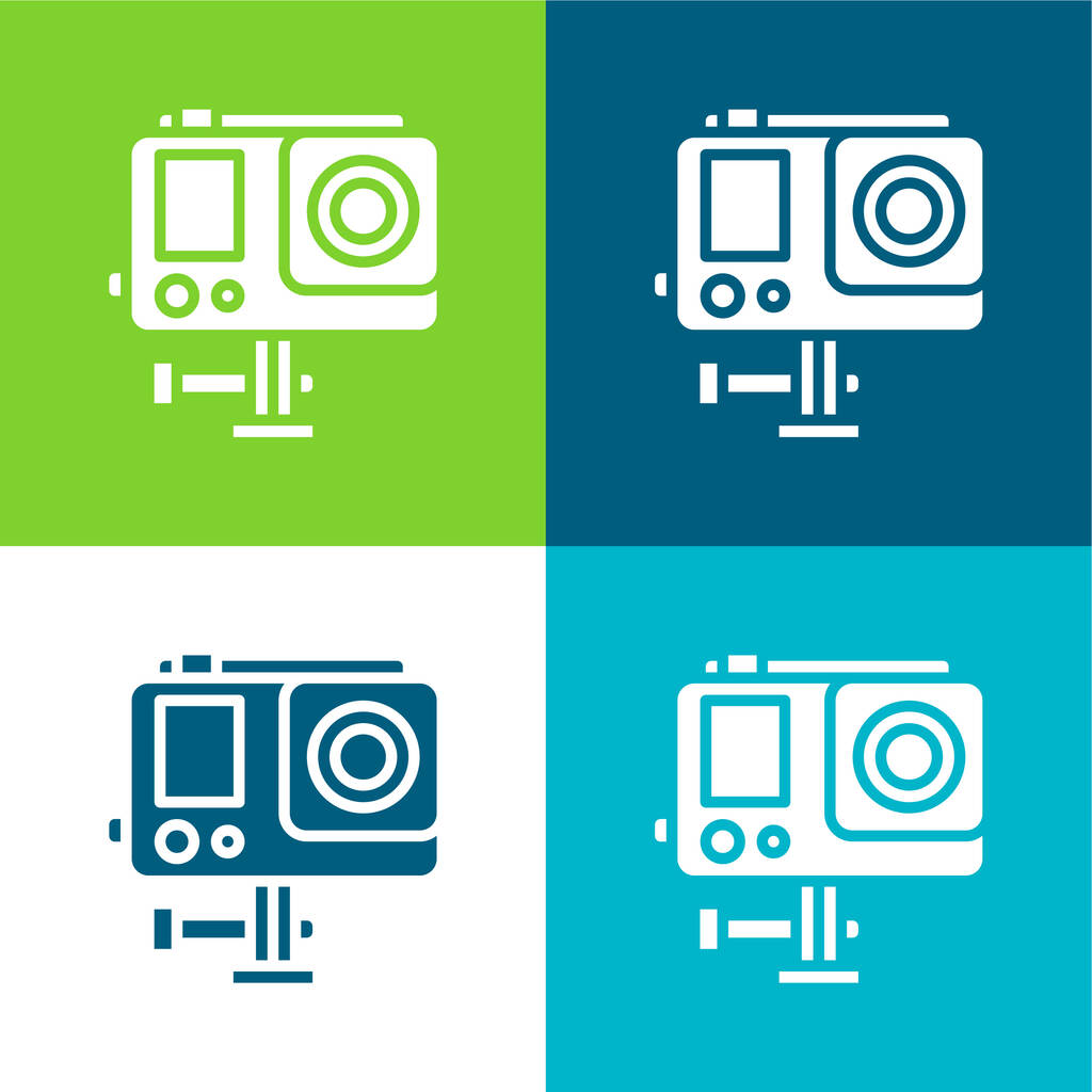 Cámara de acción Conjunto de iconos mínimo de cuatro colores - Vector, imagen