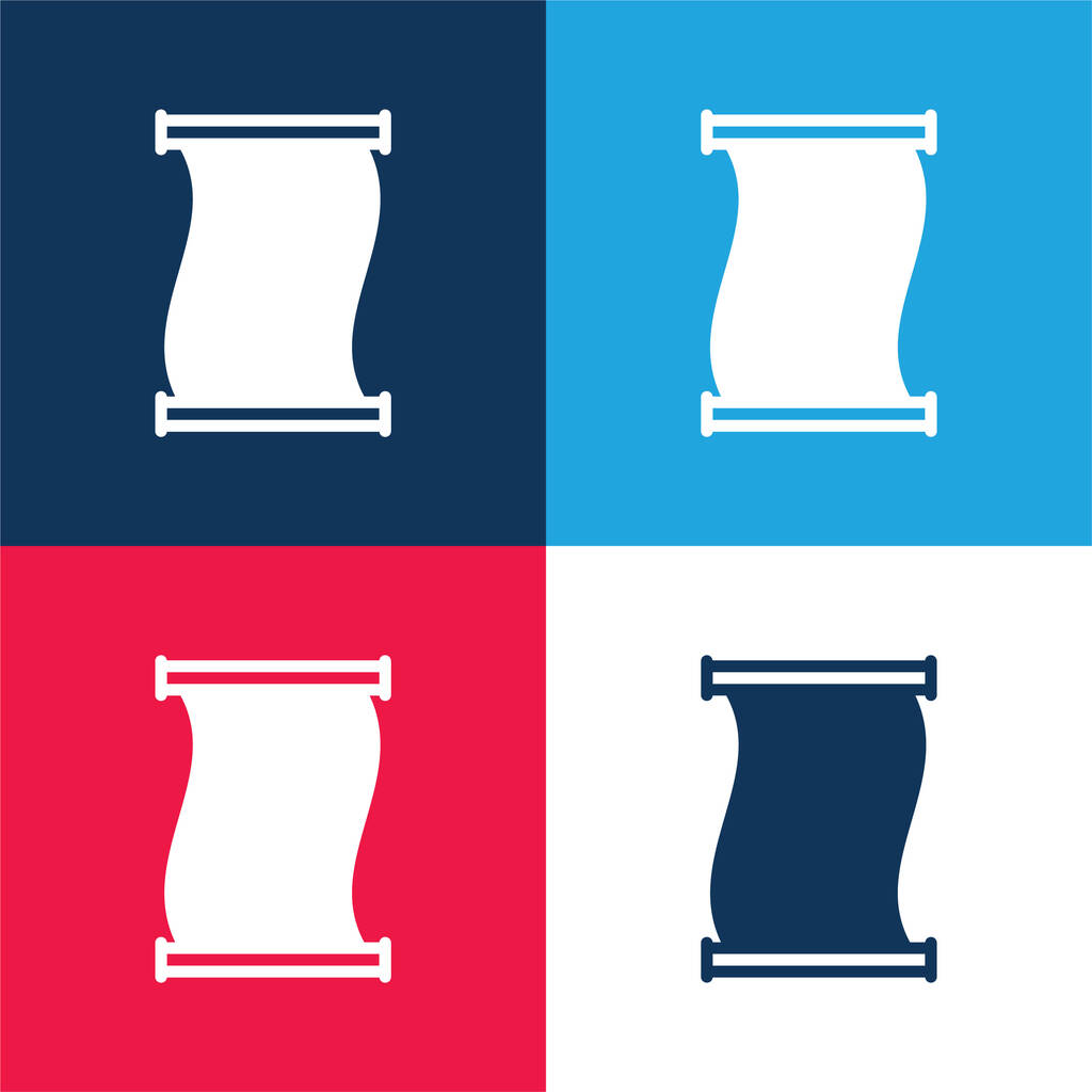 Ancient Paper Scroll Outline blue and red four color minimal icon set - Vector, Image