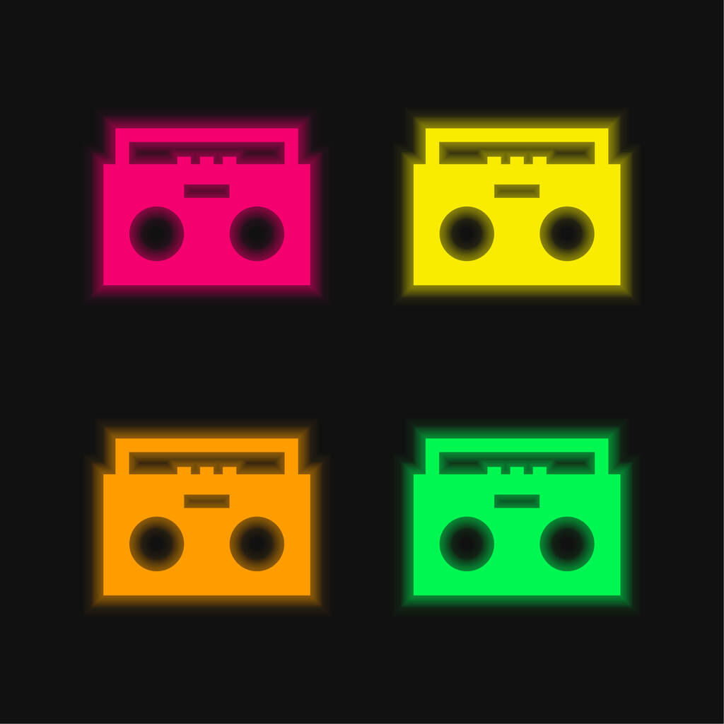 Boombox vier kleur gloeiende neon vector pictogram - Vector, afbeelding