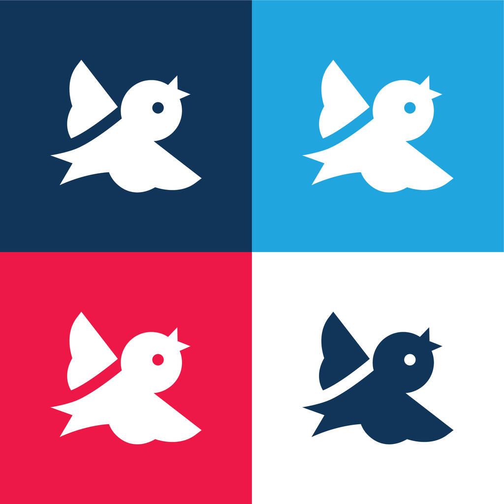 Pássaro azul e vermelho quatro cores conjunto de ícones mínimos - Vetor, Imagem