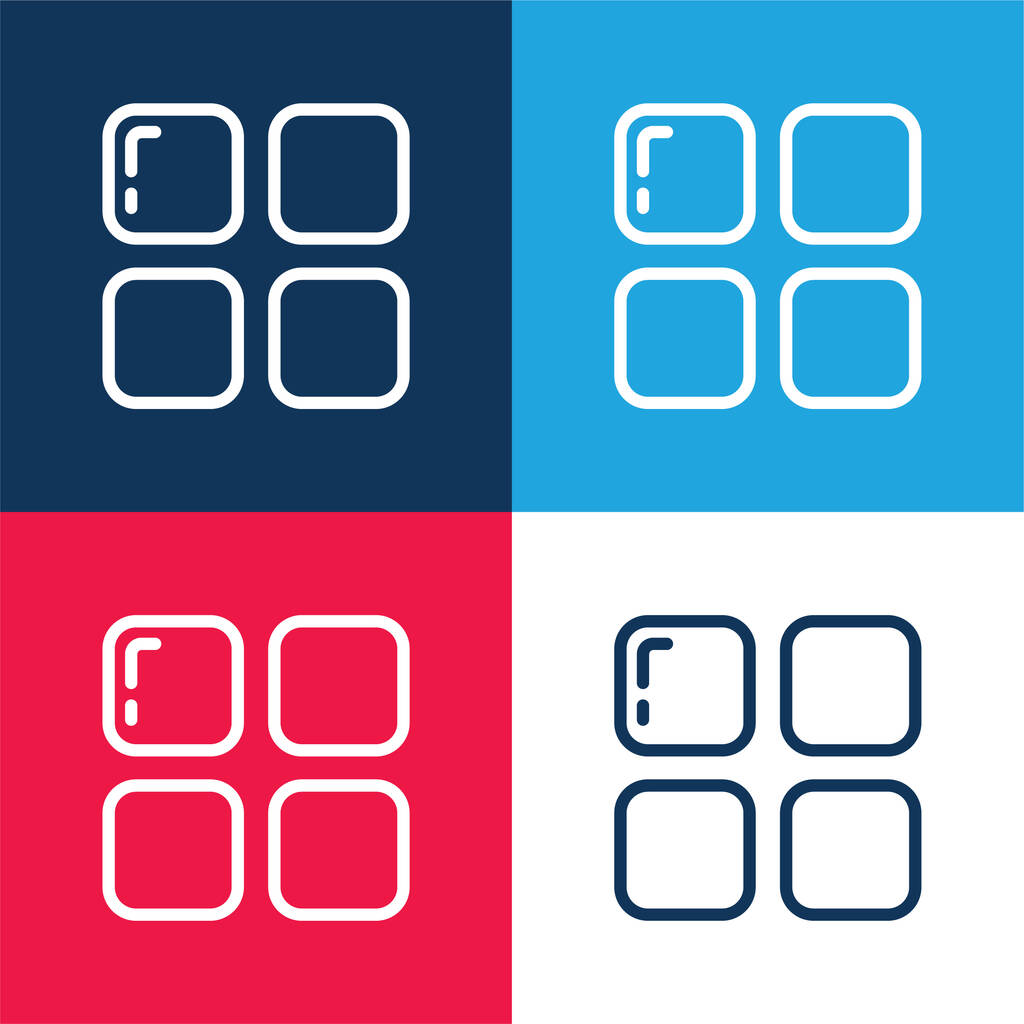 Conjunto de iconos mínimos de cuatro colores de aplicaciones azul y rojo - Vector, imagen