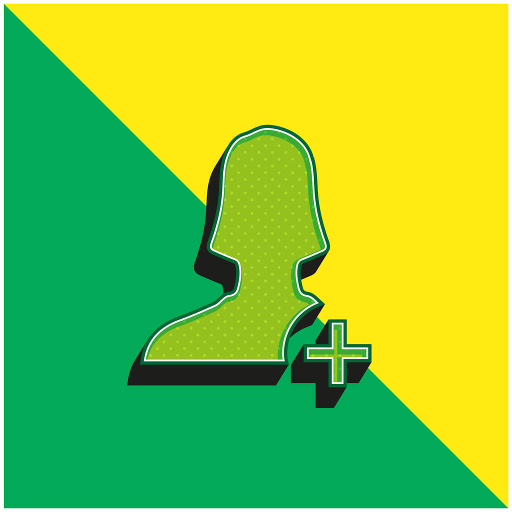 女性のユーザーを追加緑と黄色のモダンな3Dベクトルアイコンのロゴ - ベクター画像