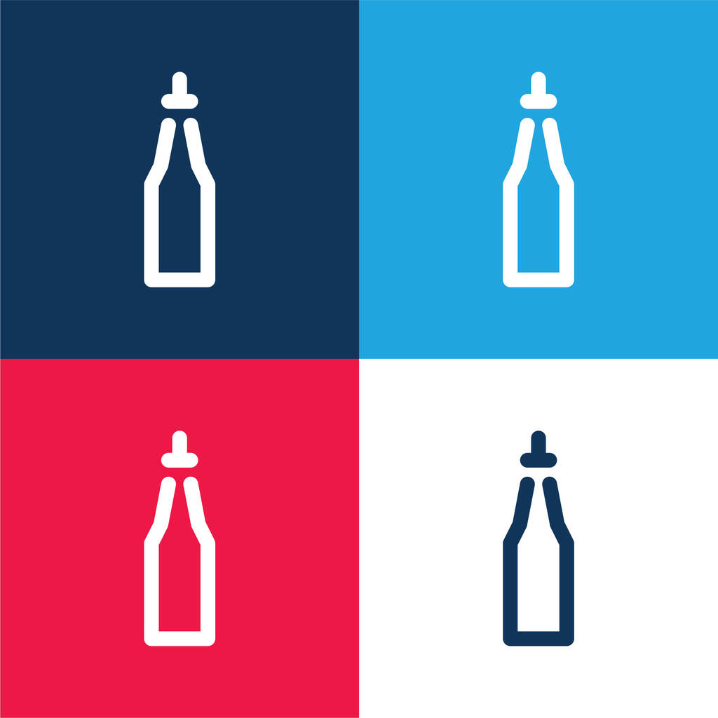 Bouteille bleu et rouge quatre couleurs minimum icône ensemble - Vecteur, image