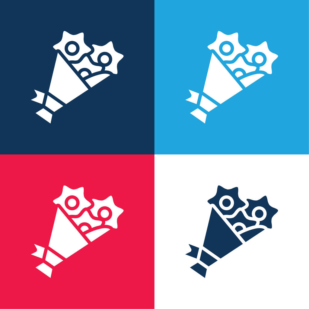 Bukiet niebieski i czerwony cztery kolory minimalny zestaw ikon - Wektor, obraz