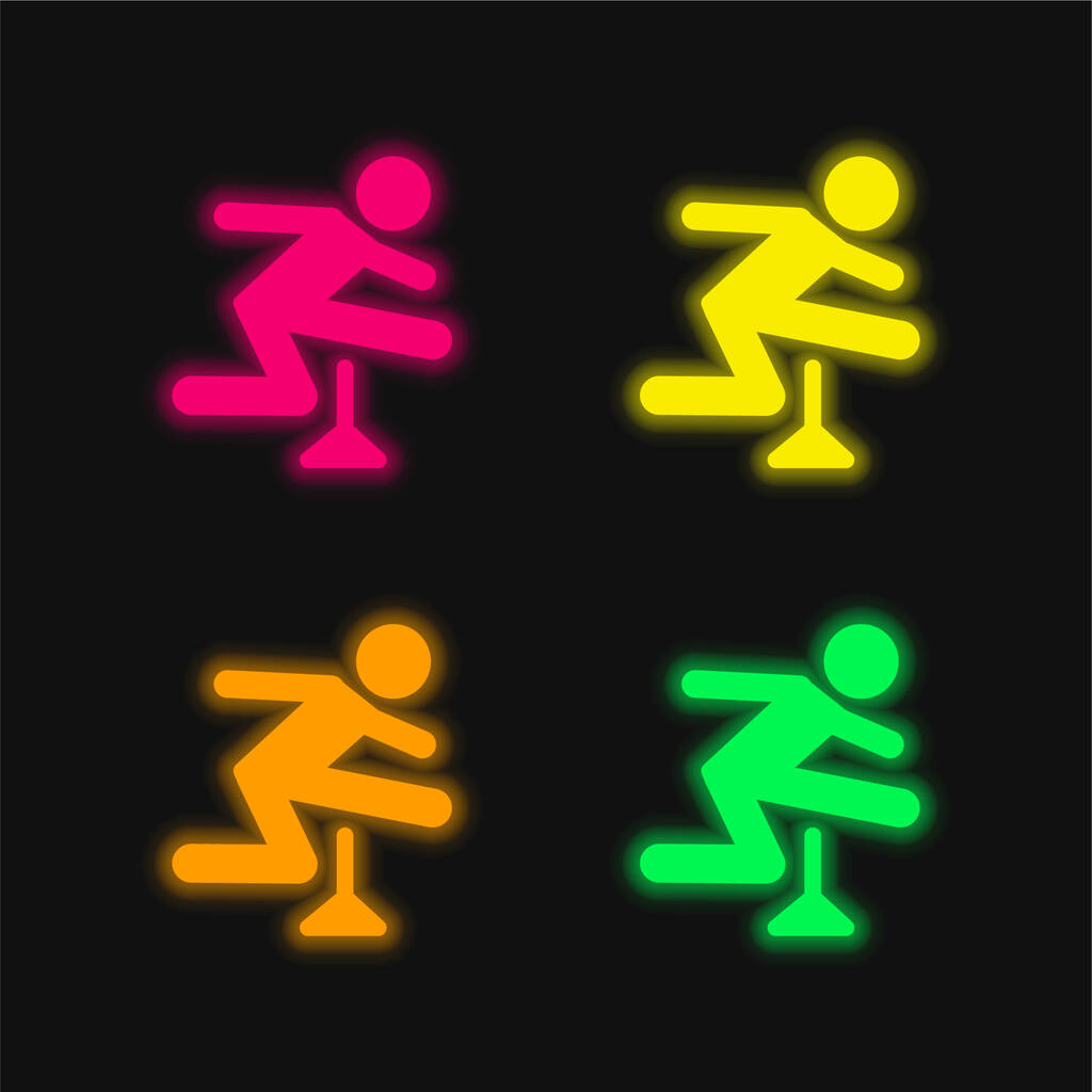 Спортсмен Стрибки силует чотири кольори, що світяться неоном Векторні значки
 - Вектор, зображення
