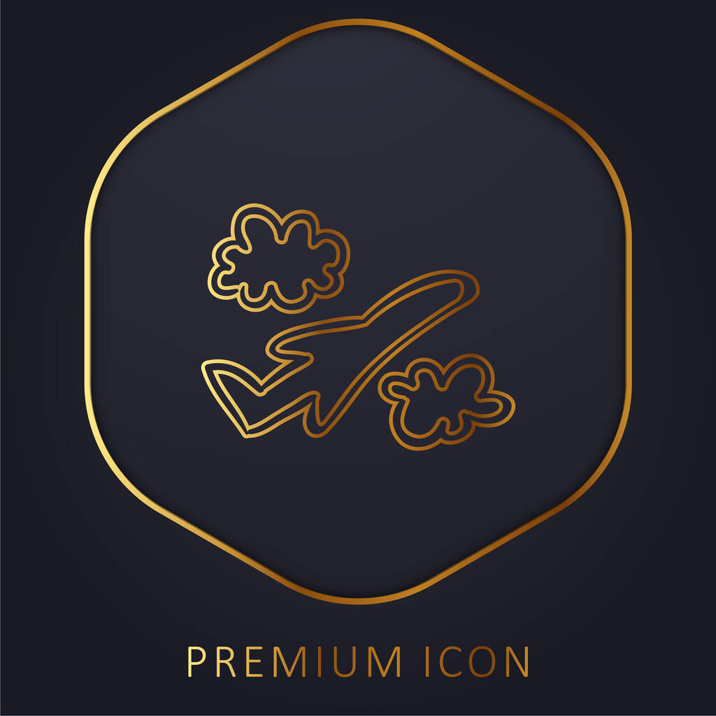 Uçak El Uçuşu Bulutlar Arasında Altın Hat prim logosu veya simgesi - Vektör, Görsel