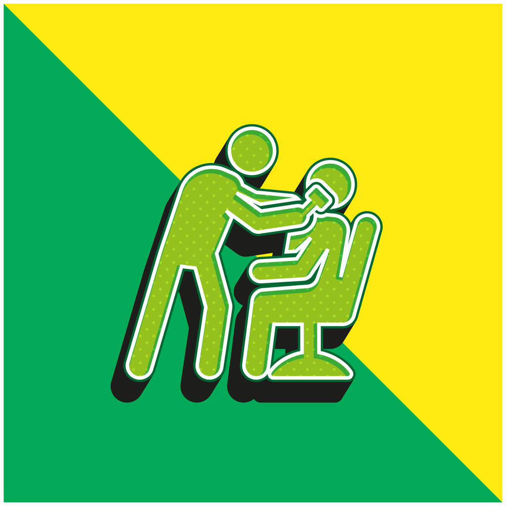 Barbeiro verde e amarelo moderno logotipo vetor 3d ícone - Vetor, Imagem