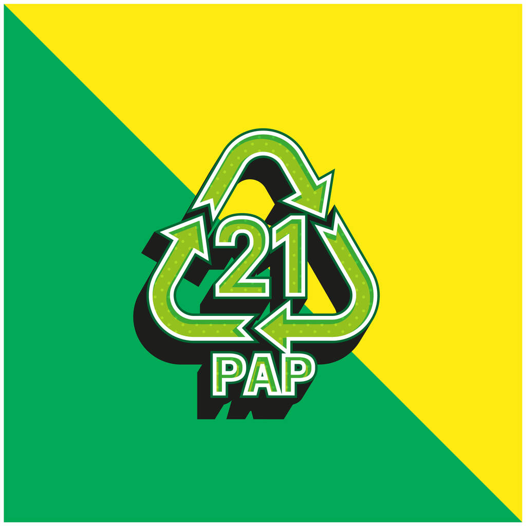 21 PAP Zöld és sárga modern 3D vektor ikon logó - Vektor, kép