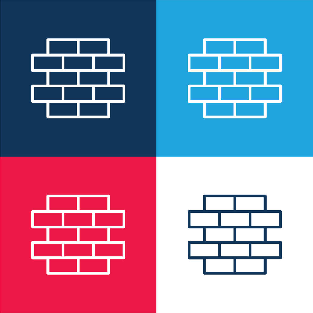 Brickwall μπλε και κόκκινο τεσσάρων χρωμάτων ελάχιστο σύνολο εικονιδίων - Διάνυσμα, εικόνα