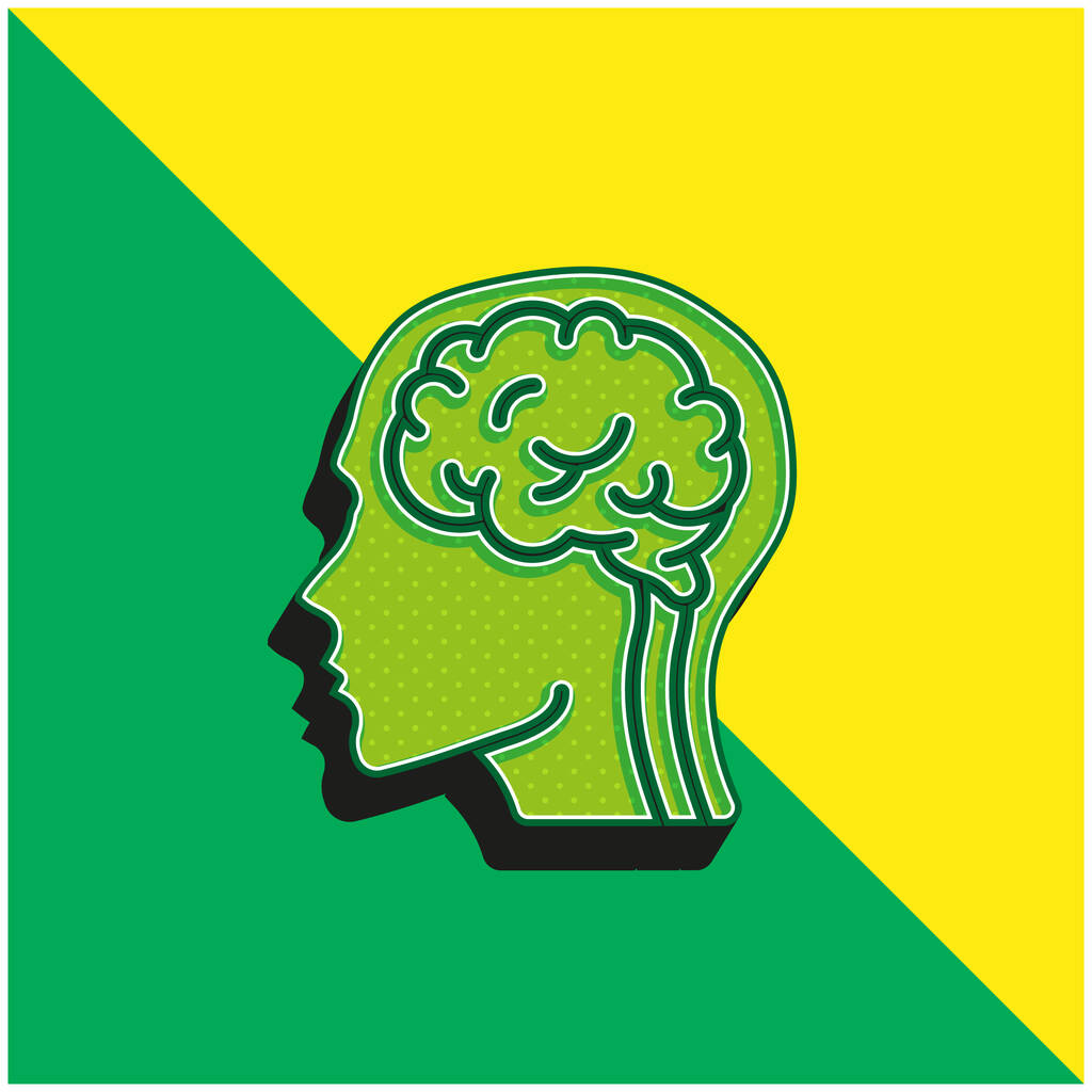 Cérebro Verde e amarelo moderno logotipo vetor 3d ícone - Vetor, Imagem