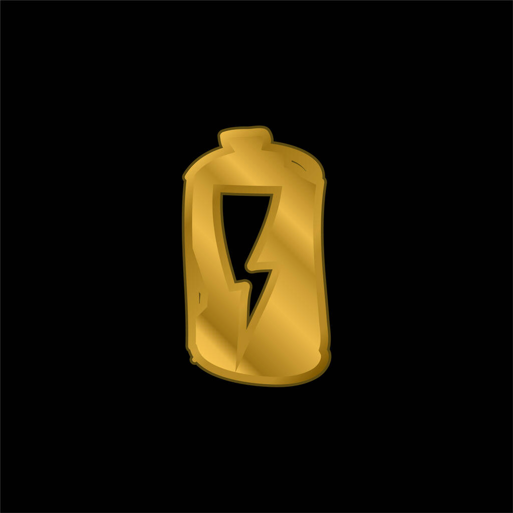 Batteria con icona metallica placcata oro fulmine o logo vettore - Vettoriali, immagini