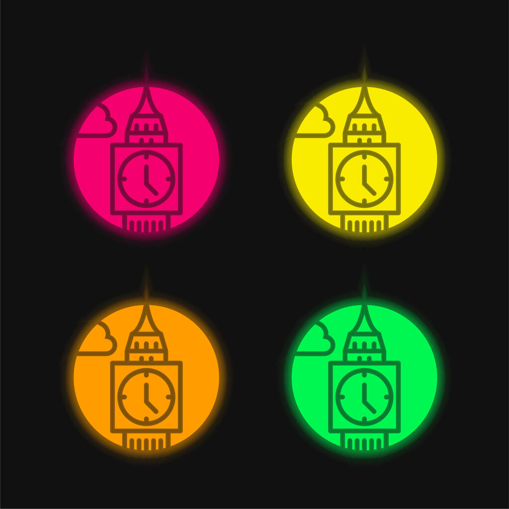Big Ben four color glowing neon vector icon - Vector, Image