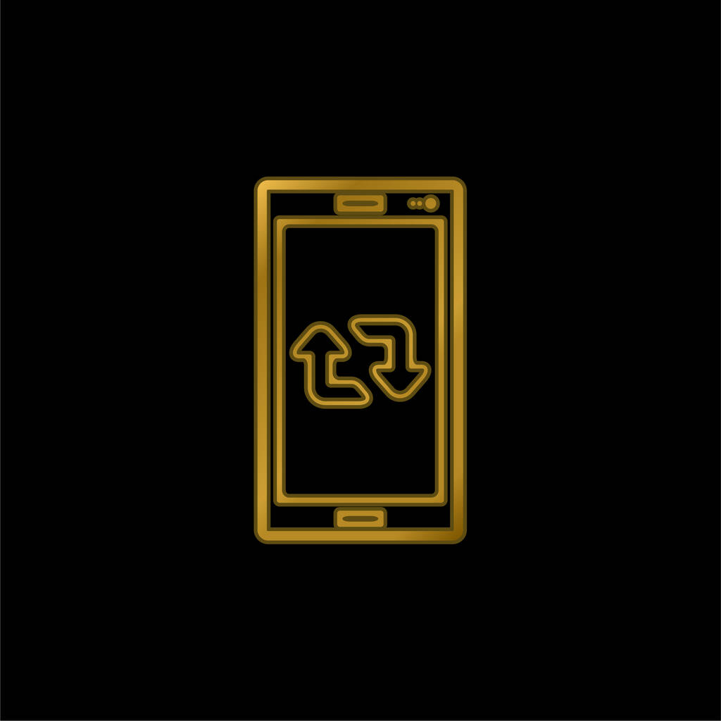 Cep telefonu ekranındaki çift oklu altın kaplama metalik simge veya logo vektörü - Vektör, Görsel