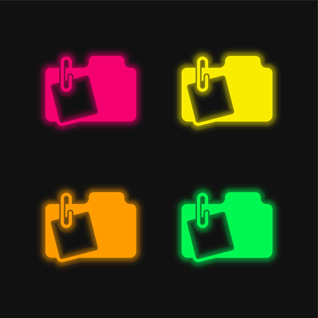Anexo à pasta ícone de vetor de néon brilhante de quatro cores - Vetor, Imagem