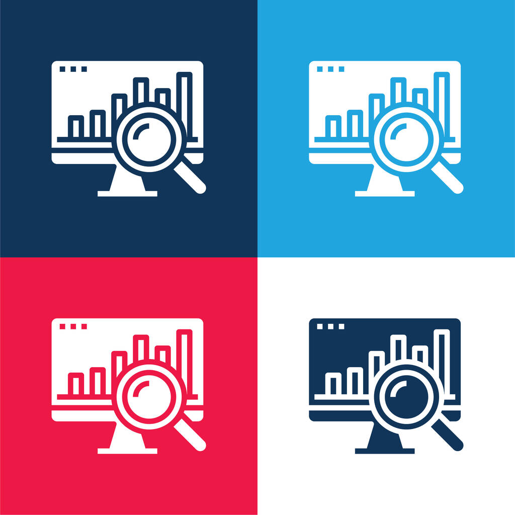 Análisis azul y rojo conjunto de iconos mínimo de cuatro colores - Vector, imagen