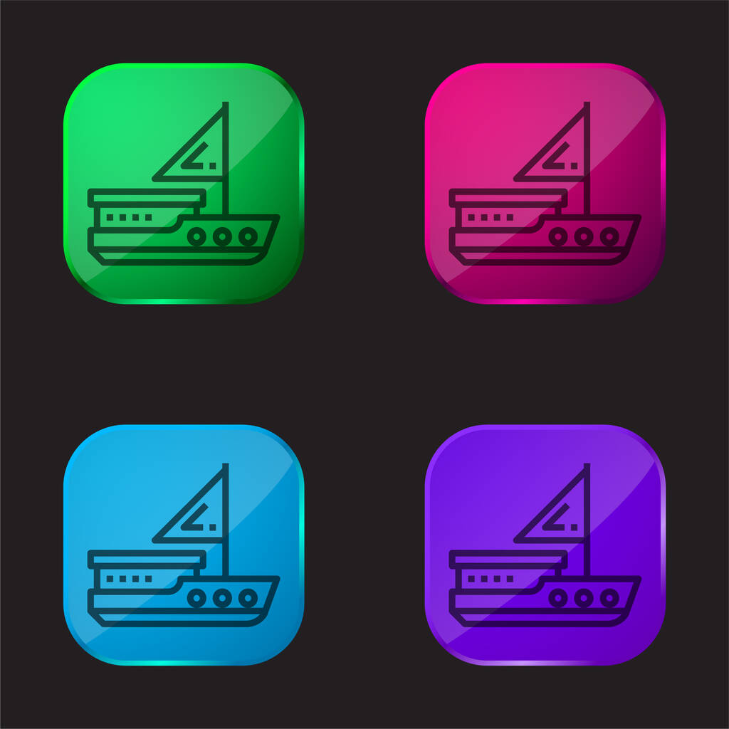 Barco ícone botão de vidro de quatro cores - Vetor, Imagem