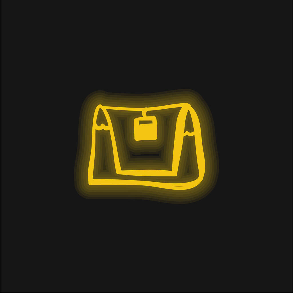 Laukku käsin piirretty ääriviivat keltainen hehkuva neon kuvake - Vektori, kuva
