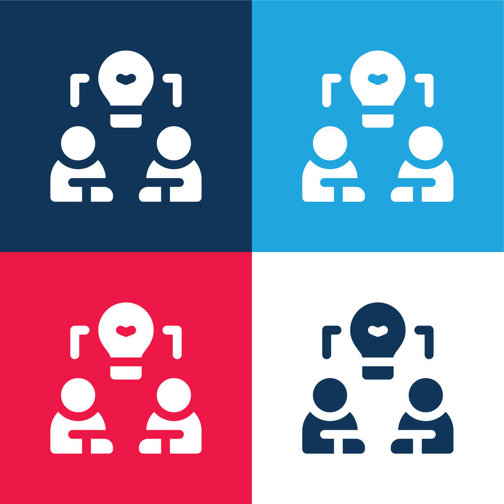 Set di icone minimali a quattro colori blu e rosso Brainstorm - Vettoriali, immagini