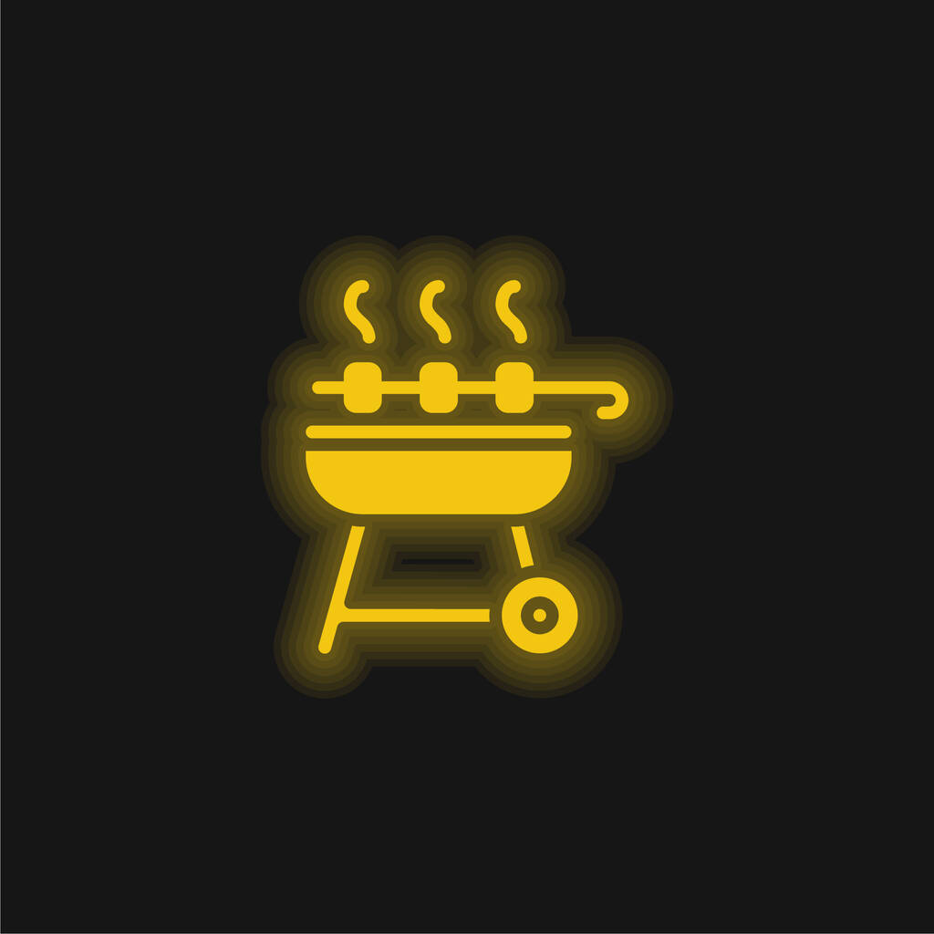Barbeque yellow glowing neon icon - Vector, Image